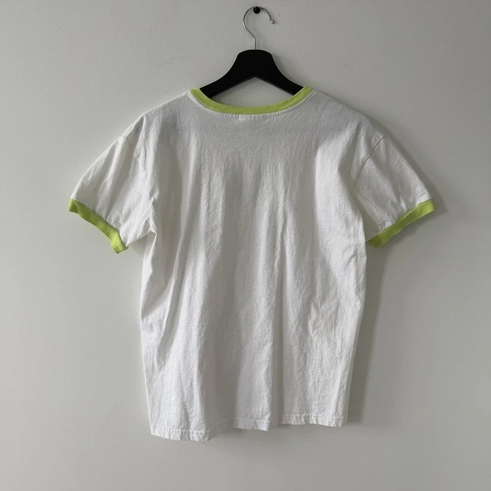 Vintage Nike Shirt Womens M V Neck 90s Y2K Soccer White Lime Green Made in USA